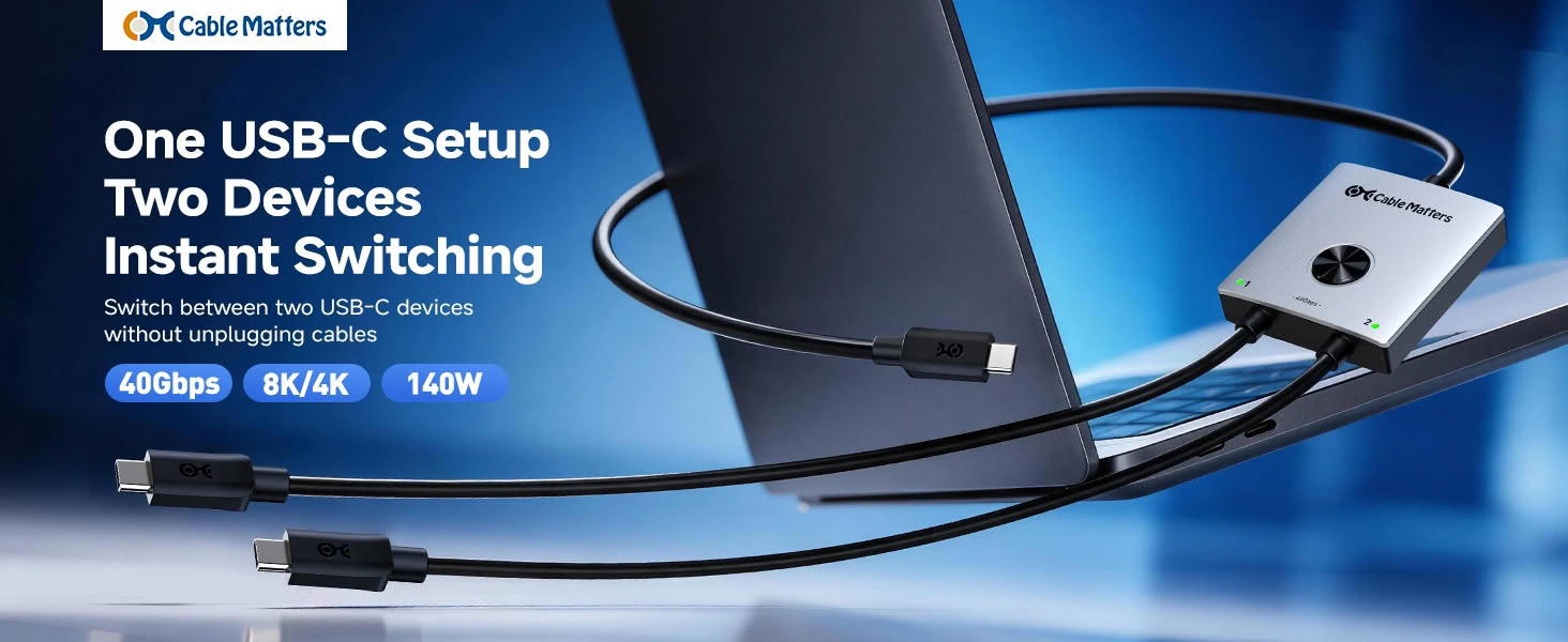 Cable Matters推出适用于两台笔记本电脑的40 Gbps USB4 KVM交换机